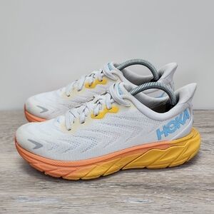 Hoka Womens Arahi 6 Running Sneaker Shoe White Yellow Orange Sz 6B